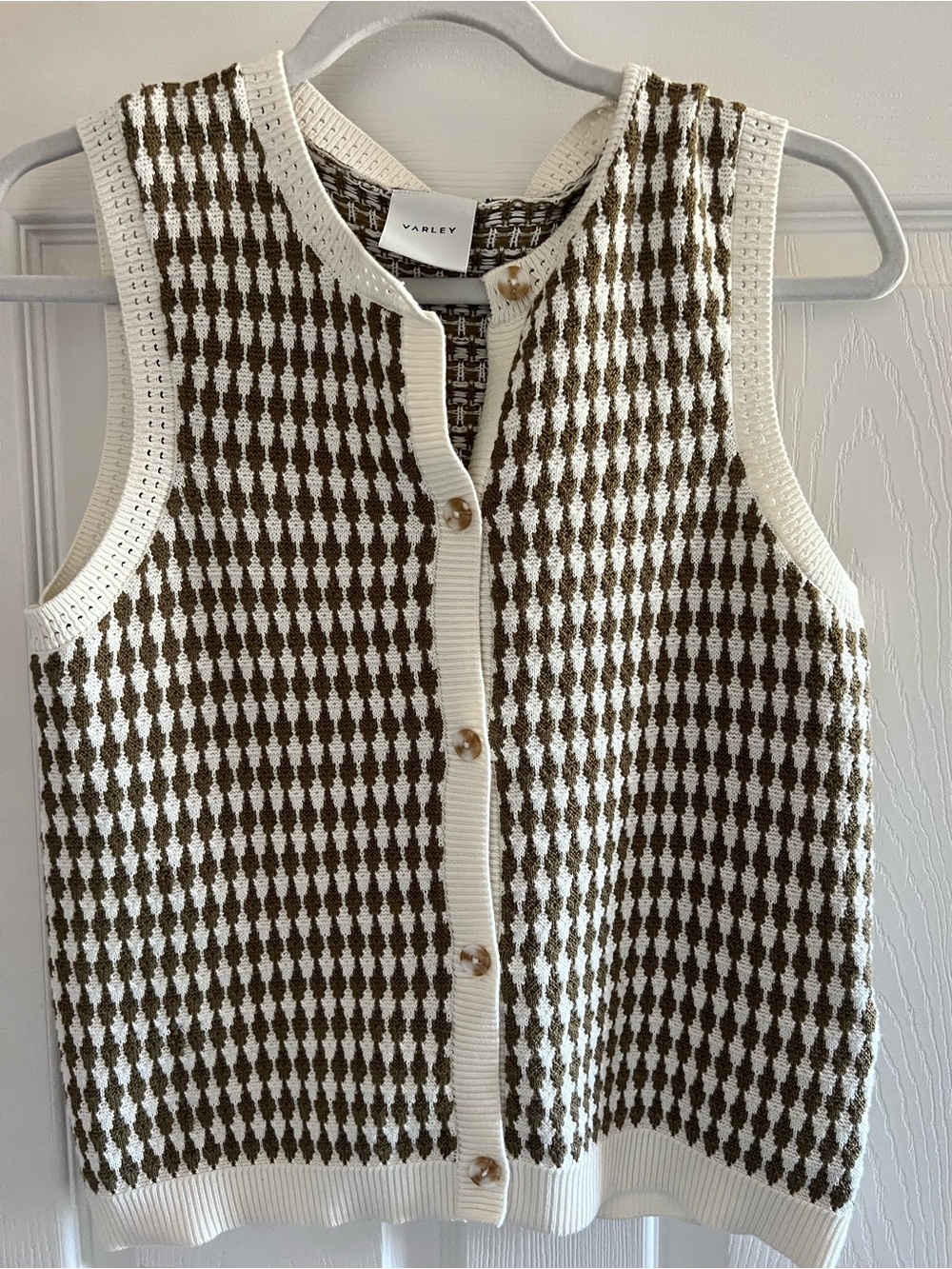Varley Auru Knit Top Brown and Cream Knit Button-Front Sweater Vest XS